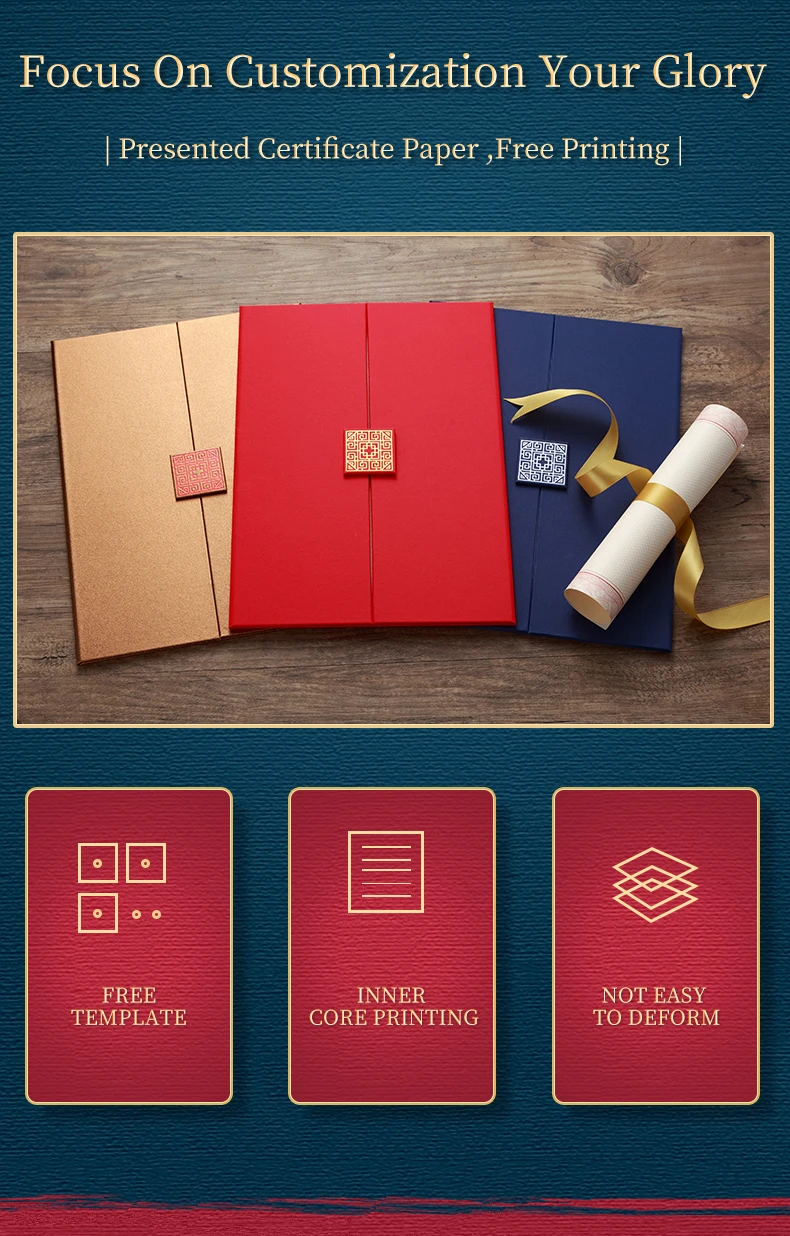 Ouro Trifold Certificado Capa com Botão Quadrado,