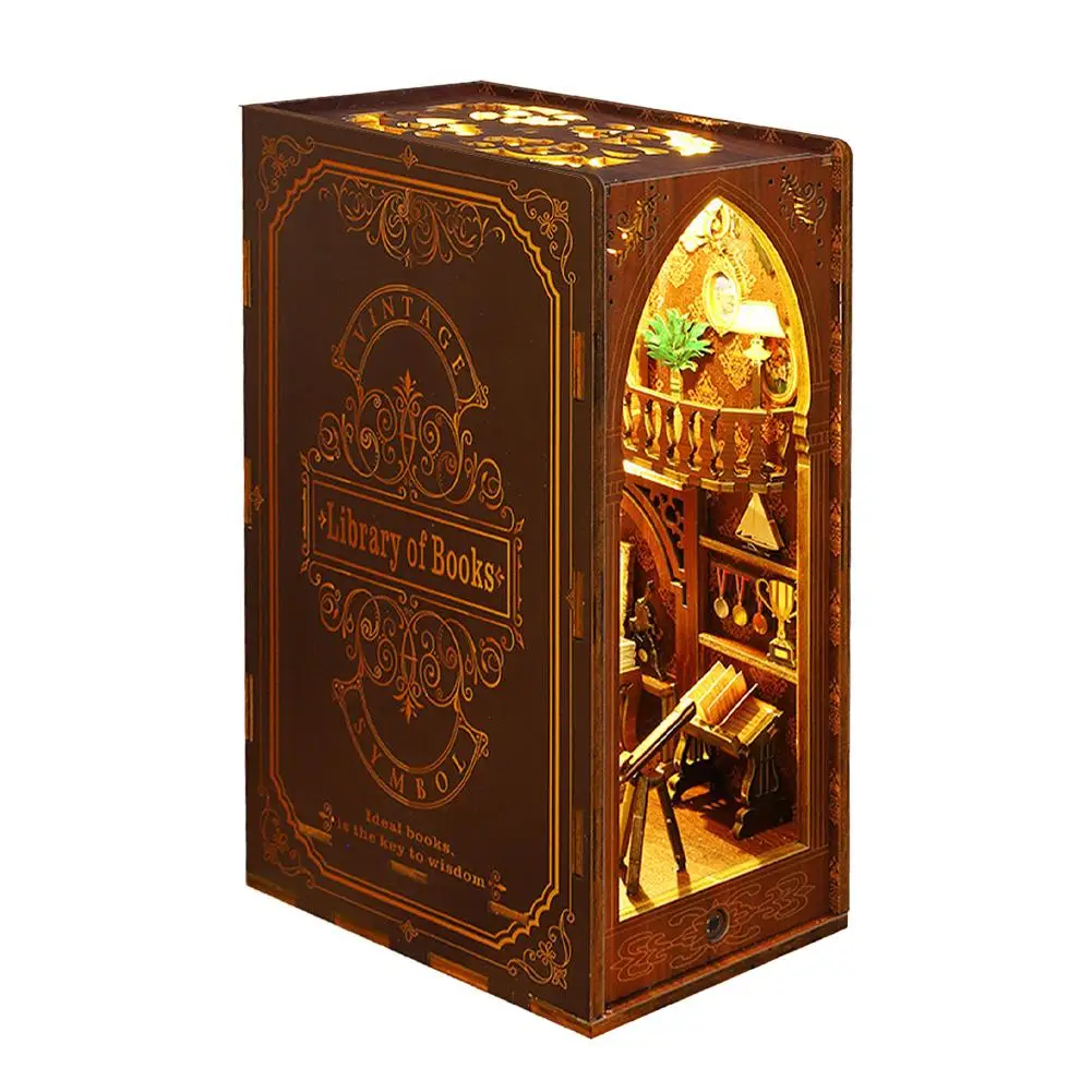 Diy Wooden Book Nook Miniature House Booknook Shelf Insert Retro Eternal  Bookstore Led Lights Model Home Decoration - Figurines & Miniatures -  AliExpress