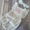 Custom Name Summer Newborn Infant Baby Girls Romper + Headband Muslin Sleeveless Rompers Kids Onepiece Fashion Baby Clothing 1