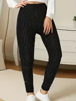 CUHAKCI Plus Size Sports Tight Women's Bottom Pants Black Vertical Strip High Elasticity Casual Fitness And Ankle Nine Pants - Image 5