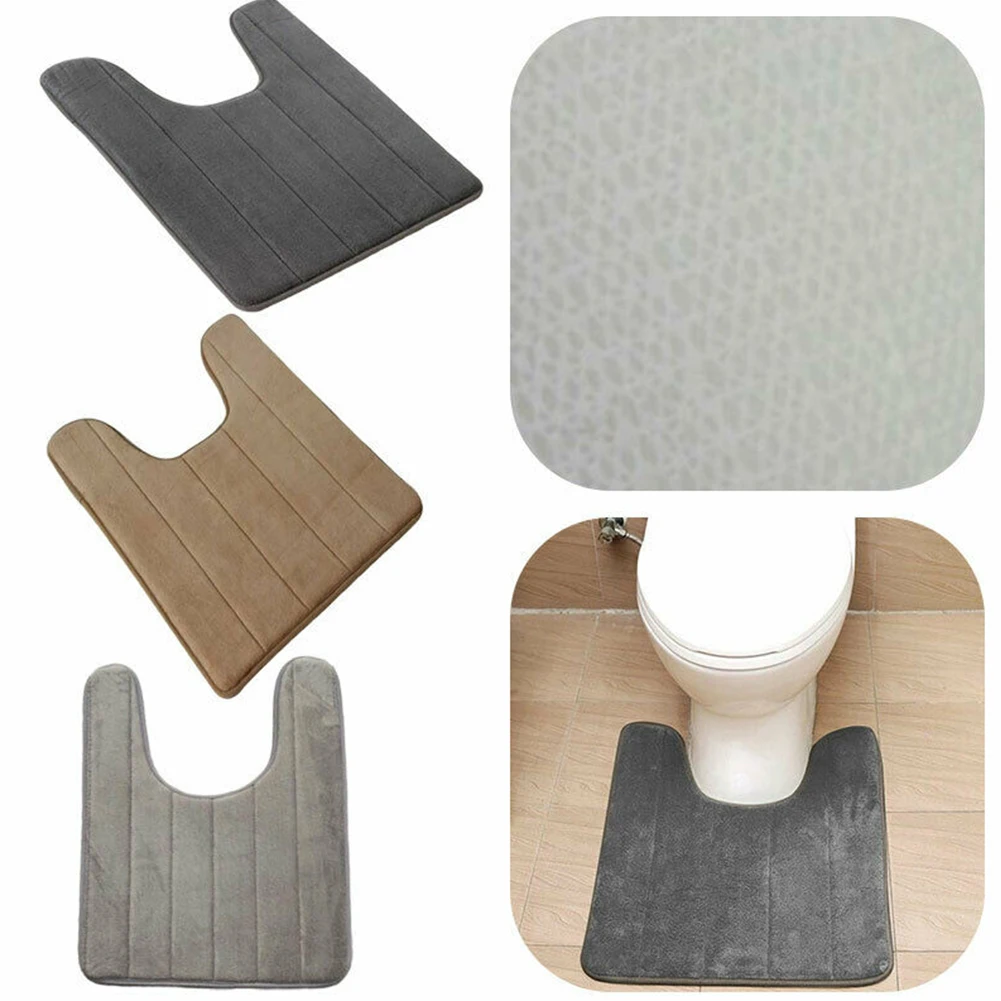 CoralFleeceAntiSlipToiletFloorMatUShapedMemoryWaterAbsorbing
