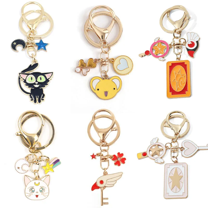 Cartoon Card Captor Sakura Schlüsselanhänger Stern Mond Schöne Katze Schlüsselanhänger Schmuck Schmuckstücke Autotaschen Schlüsselanhänger Cartoon Schlüsselanhänger Geschenk