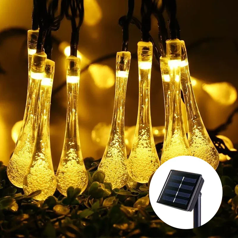 5-12m Water Droplets Solar String Lights Waterproof Outdoor Decoration Garland Fariy Lights Christmas Wedding Party Garden 1