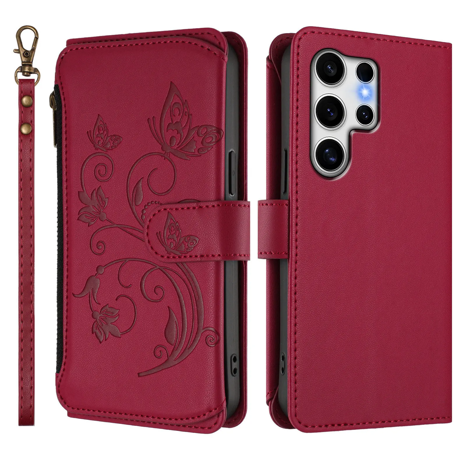 Butterfly Flower Flip Leather Wallet Crossbody Phone Case