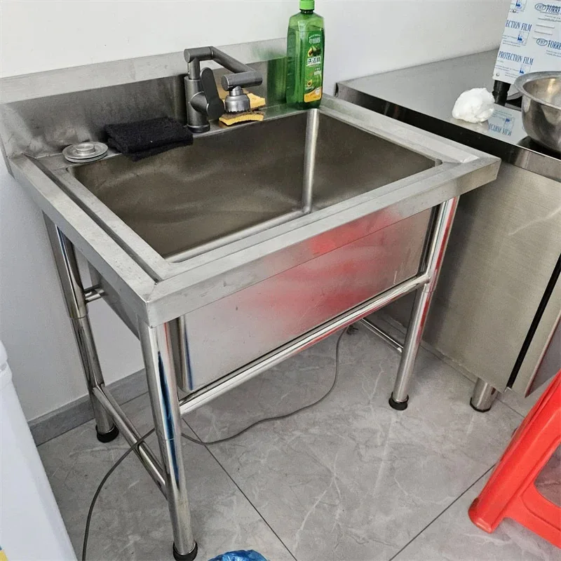 Commercial Stainless Steel Single Kitchen Sinks Washing Sink Thicken Deepen Large For Restaurant Floor