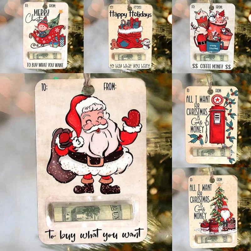 Christmas Wallet Gift, Handmade Wooden Wallet Christmas Decoration Blessing Tree Pendant Ornaments