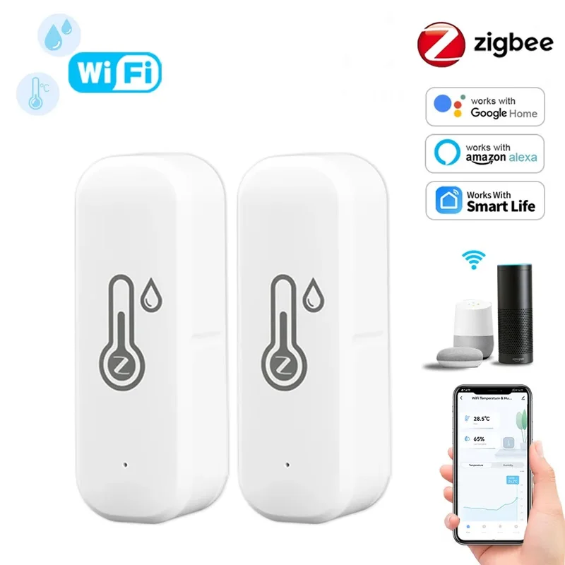 Zigbee WiFi Temperature And Humidity Sensor APP Remote Monitor For Smart Home var SmartLife WorkWith Alexa Google Assistant