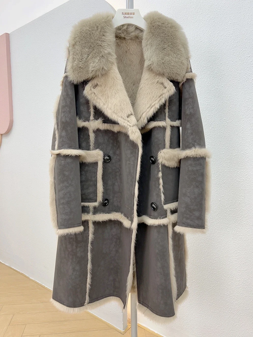 Fashionable Rabbit Fur Fur Coat for Women 2023 Winter New Thickened Warm Sheepskin Collar Mid-Length Parka Fur Coat Female