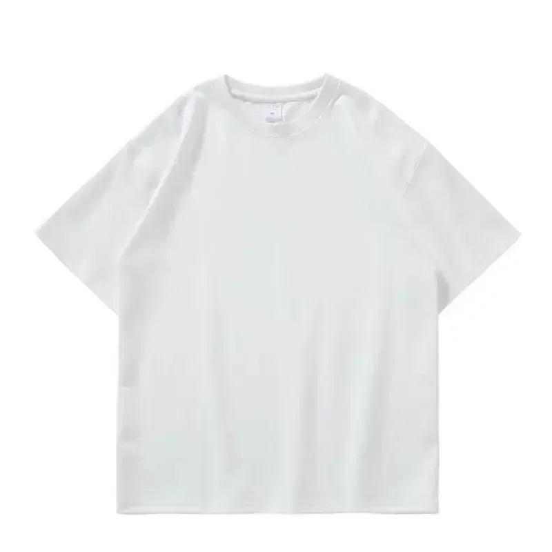 Black White GSM 500g Heavy-duty Pure Cotton T-shirt Thickened Threaded Round Neck Short Sleeves Three Needle Half Sleeve Tees