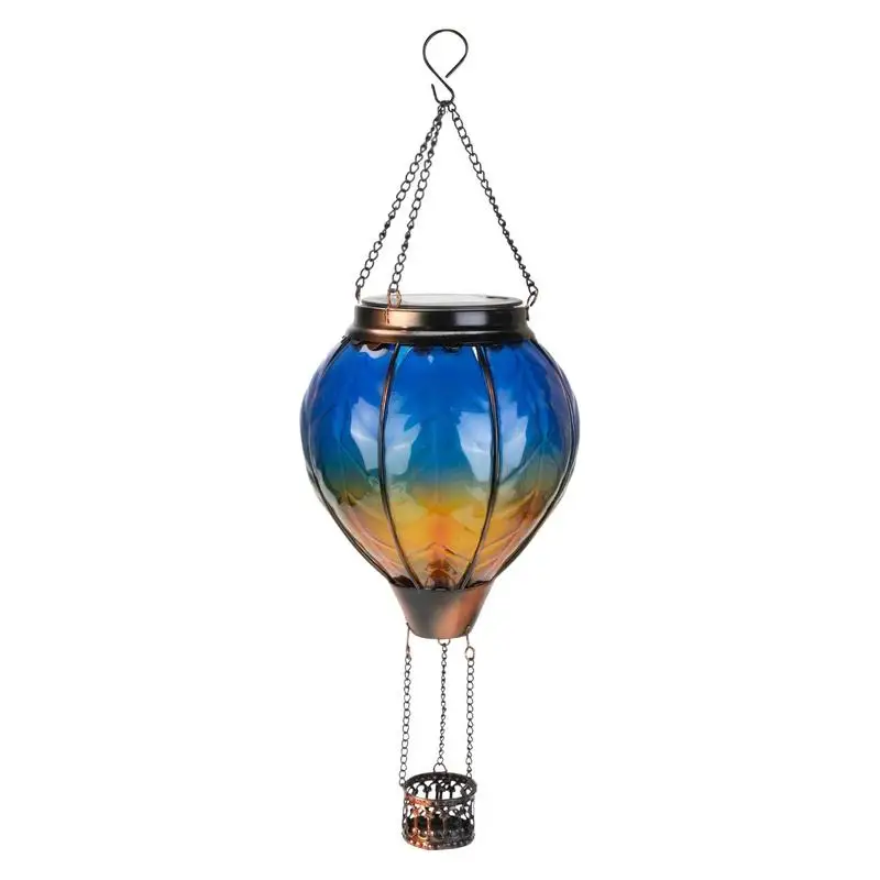 Hot Air Balloon Solar Lantern e Glass Solar Lanterns  Flickering Flame Solar Lights  Blue Hot Air Balloon Lantern Hanging Lights