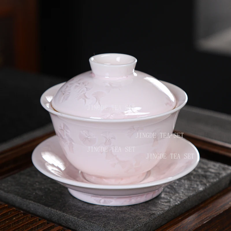 1pcs Ceramic Sancai Cover Bowl High End Household Heat-resistant Tea Bowl Chinese Tea Cup Tea Cup with Lid Teaset Accessories