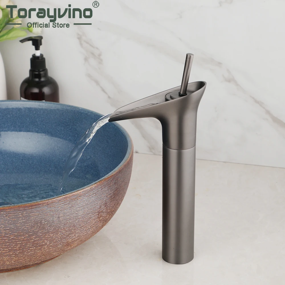 

Torayvino Gun Grey Wine Glass Bathroom Faucet Waterfall 1 Lever Washbasin Basin Sink Deck Mounted Faucets Mixer Water Tap