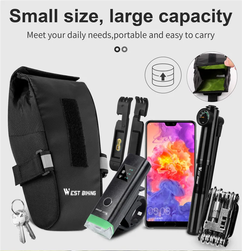 WEST RADFAHREN Fahrrad Sattel Tasche 1L Mini Tragbare Schwanz Tasche MTB Mountain Road Bike Tool kit Reparatur Tasche Reflektierende Radfahren Accessori – Detail 9