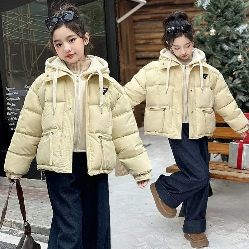 【جديد ] معطف شتوي سميك للفتيات اثنين في واحد سترة معزولة أنيقة للأطفال تصميم عصري متعدد الطبقات للخارجية