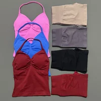 HISTELLO 2 Pieces Sports Set Women Backless Tank Yoga Tops Scrunch Seamless Shorts Sport Gym Set Sportswear Workout Set - Image 4