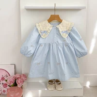 2025 New Girls Dress Baby Lace Bow Dress Princess Stylish Children's Autumn College Style Simple Little Girl Baby Princess Dress