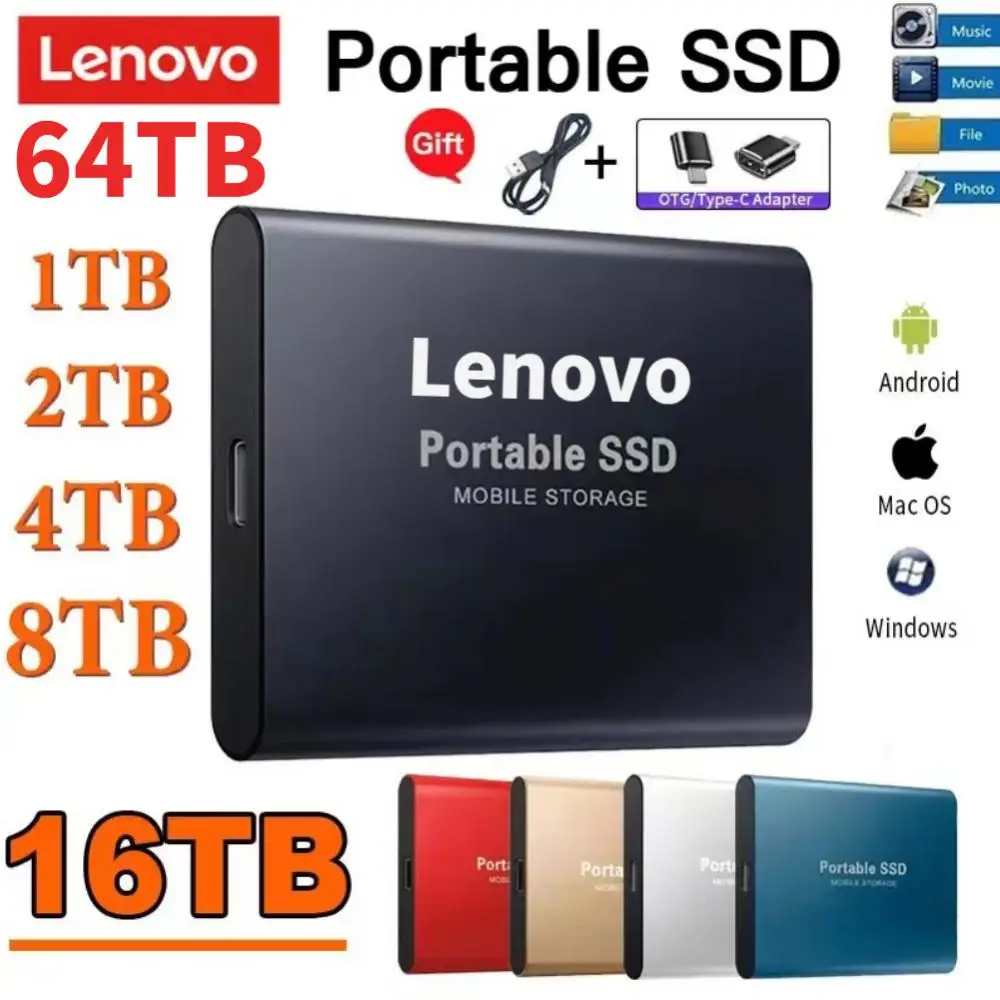 Lenovo Portable SSD 16TB High-capacity USB/Type-C Interface High-speed External Hard Drives Hard Disk For laptop/desktop/phone