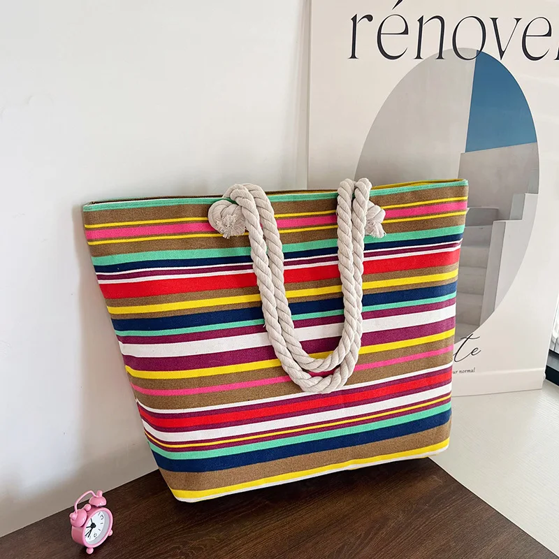 Borsa a tracolla da donna Summer Beach Tote Handbag Printing Pattern Canvas Shopping Bags Handbag Casual Bucket tasca esterna femminile - immagine 3