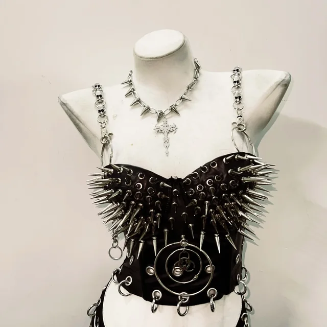 Spikey Metal Chain Strap Bustier Top 2