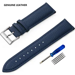SAMCO Premium Genuine Leather Watch Strap - High-Quality Wristband for Men and Women with Tool (Dark Blue 1)