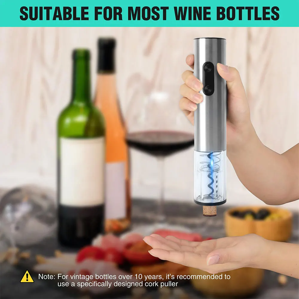 Wine Opener Stainless Steel Electric Battery Operated Corkscrew Foil Cutter Automatic Corkscrew Remover Home Party Tool