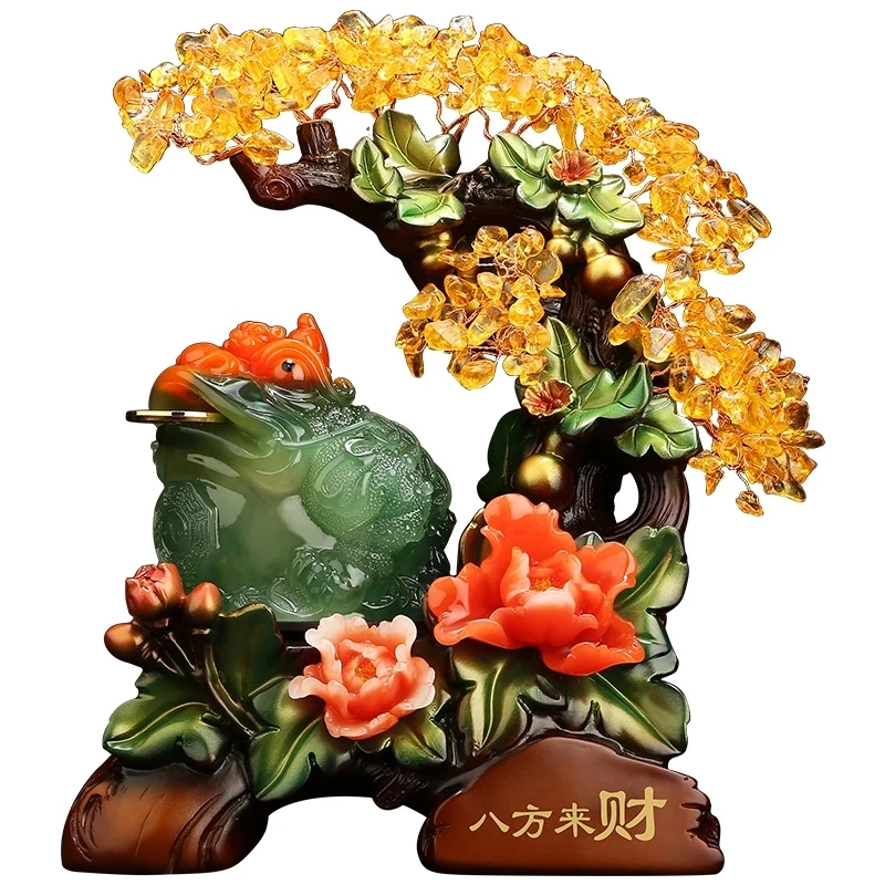Feng Shui Lucky Golden Toad, Pixiu, Pi Yao, Money Tree Resin Statue, Crafts Ornaments, Gift for Home, Office, Desktop Decor