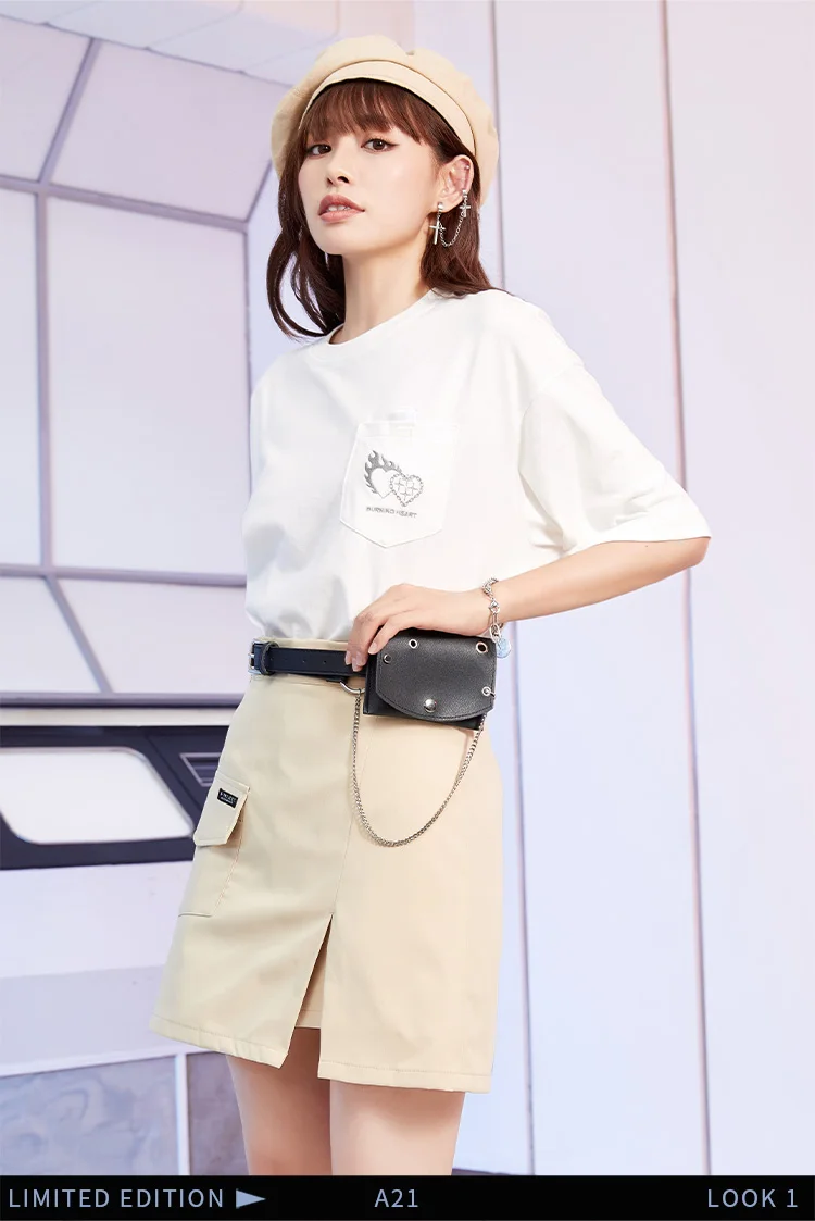 A21 Elegant Khaki Solid Mini Skirt for Office Lady Casual Summer 2022 Female Middle Waist Pockets A-LINE Short Skirts pleated midi skirt