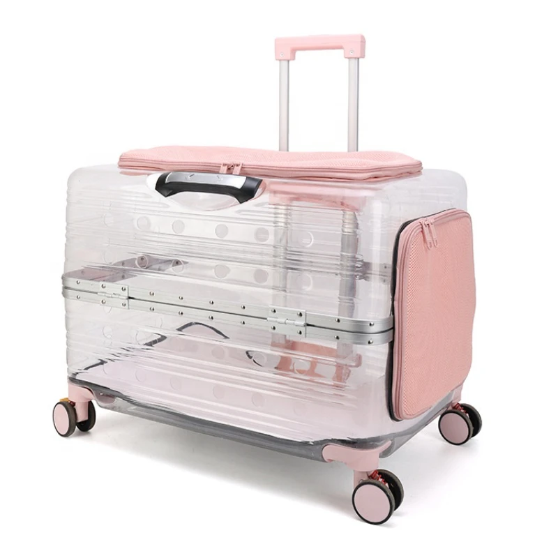 Grande Su Ruote Passeggino Trolley Pull Rod Pet Carrier Traspirante Borsa Per Gatti A Bolle Completamente Trasparente Per Valigia Da Viaggio Per Anima
