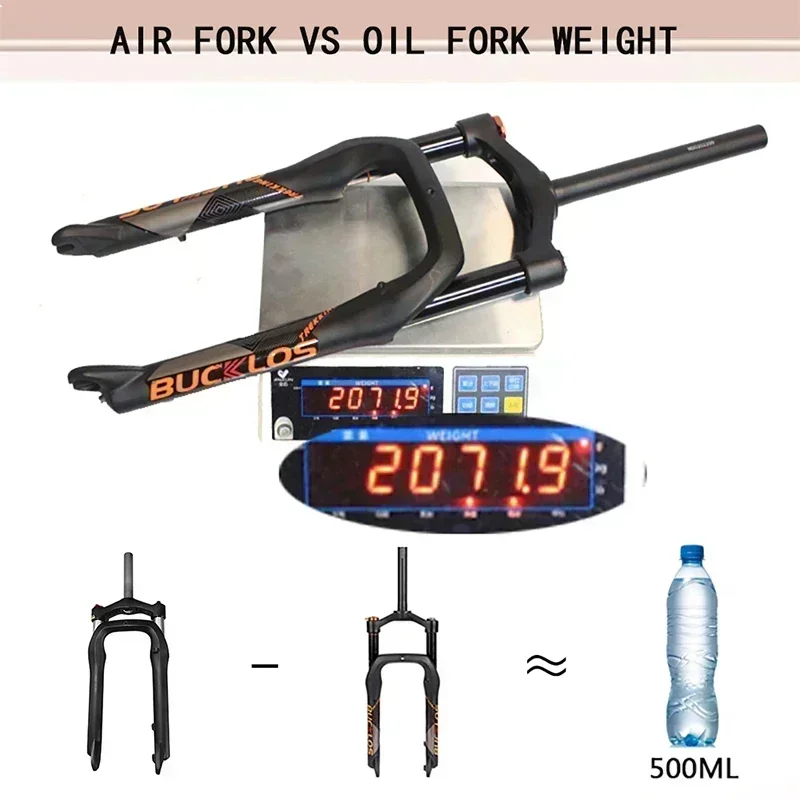 BUCKLOS 팻 바이크 포크, 여행용 알루미늄 합금 스노우 프론트 포크, 전자 자전거 에어 서스펜션 포크, 자전거 액세서리, 20*4.0 인치, 140mm