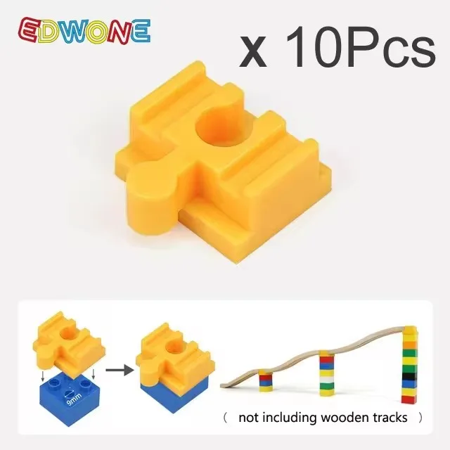 Wooden Train Track Accessories Set with Plastic Building Block Adapters