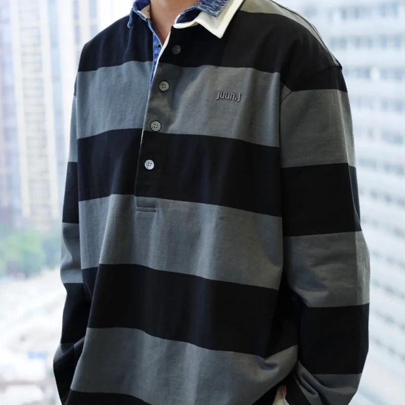 

Top Quality JUN.J Stripe Breathable Polo Shirt Casual Long Sleeved T-shirt Y2k Streetwear Tees Women's Clothes Men's Clothing