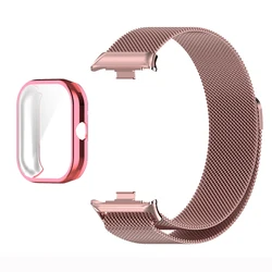 Enhanced Metal Strap with TPU Case and Screen Protector - Premium Replacement Milanese Magnetic Loop Watchband for Xiaomi mi band 8 Pro (Rose Pink with case)