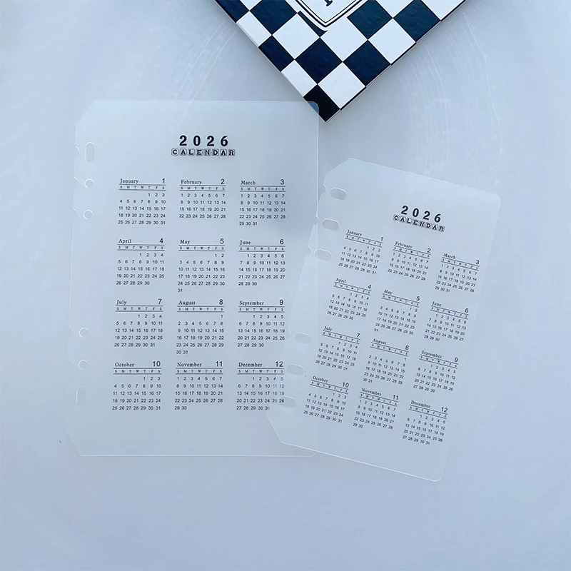 2026 A5/A6 루즈리프 6홀 캘린더 분리 페이지 내구성이 뛰어난 투명 PP 반..