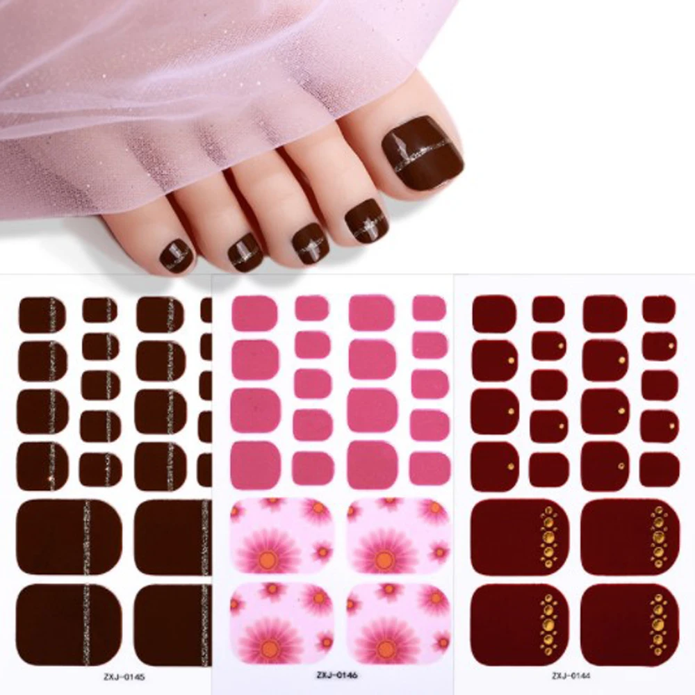 New Toe Nail Stickers Decals 3D Bronzing Full Cover Toenail Decorations Summer Waterproof Creative DIY Foot Nails Manicure Art