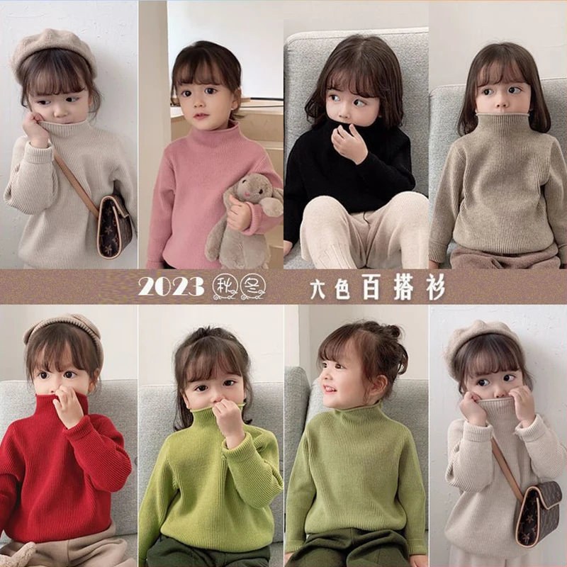 

Autumn Winter Solid Fashion Thick Kids Sweater Cute Girls Knitted Tops Keep Warm Boy's Pullover Long Sleeve Children's Clothes
