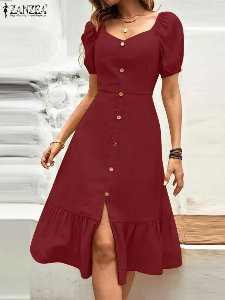 

Женский винтажный сарафан с квадратным вырезом, коротким рукавом и оборками