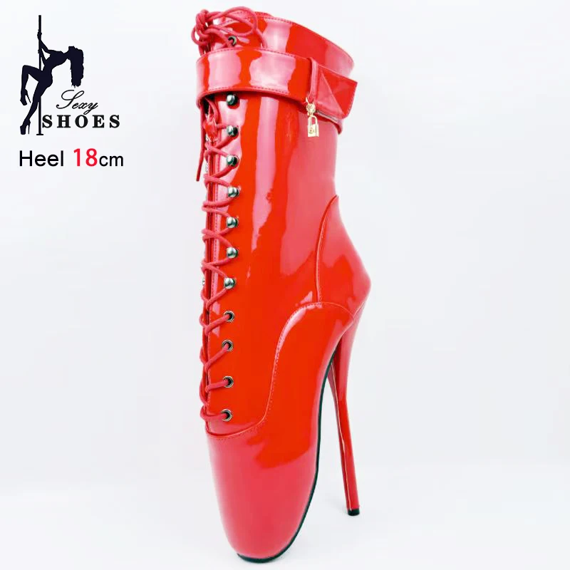 On Sale Ballet Ankle Boots Women 18CM Ultra high heels Red Ballet Training Shoes Lock Wrap Strap Sexy Fetish Pointy Short Boots
