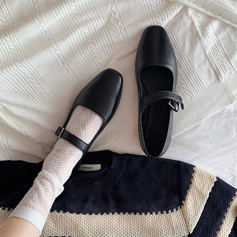 여성 부드러운 밑창 가죽 메리 제인 신발 2025 봄 얕은 신발 새로운 Designe 우아한 드레스 신발 Chunky Pumps Zapatillas Mujer
