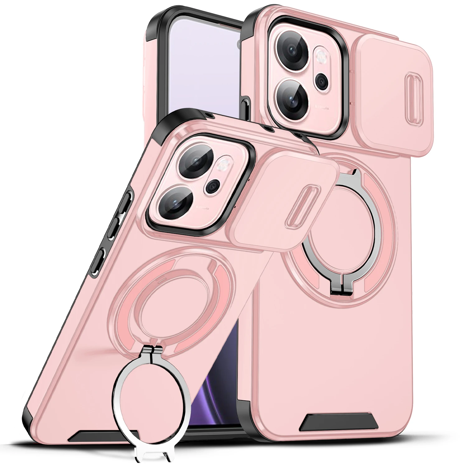 Enhanced Shockproof Armor Case with Car Magnetic Holder and Slide Lens Protector Cover