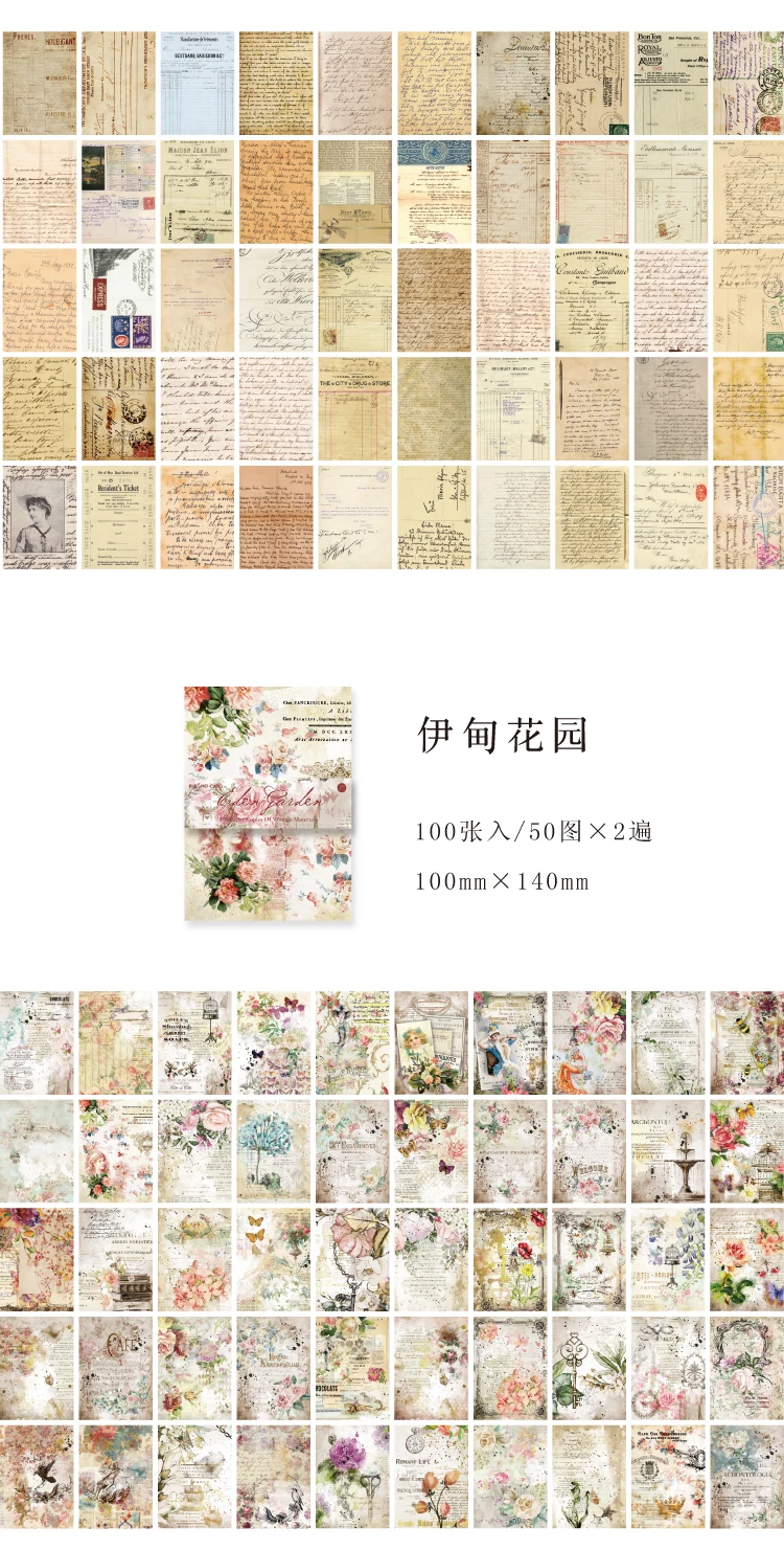 Yoofun 100 Blatt Retro dekoratives Journaling-Material, Buch, Vintage-Scrapbooking, DIY-Hintergrundpapiere, Tagebuch, Album, Schreibwaren – Detail 16