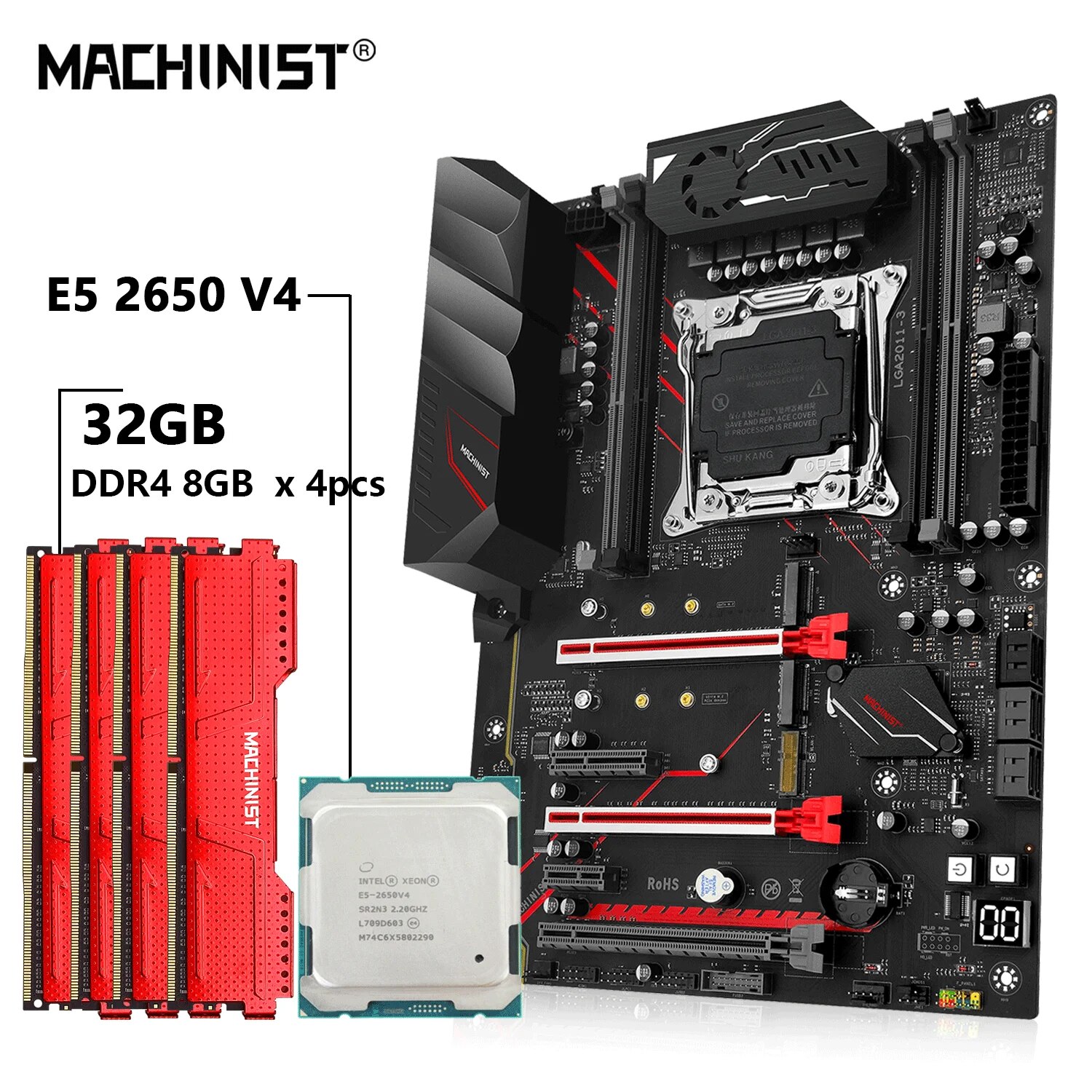  MACHINIST MR9A PRO MAX X99 Motherboard Kit Set with Xeon E5 2650 V4 CPU LGA 2011-3 DDR4 RAM 32GB Memory Combo Four Channel 