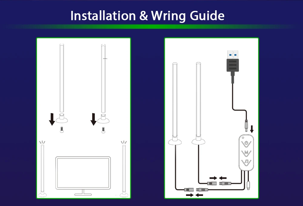 320deg LED Bar Light 10W 2 Packs RGBIC USB 5V LED Computer Bar Lamp Bluetooth Wifi Smart Control Ambient Lighting for Game Room