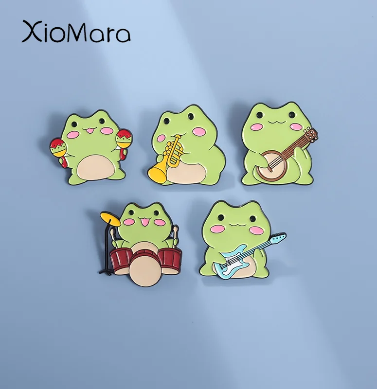 Die Frösche Band Emaille Pins benutzer definierte Drum Kit Frosch spielen Gitarre Broschen Revers Abzeichen Tiers chmuck Geschenk für Kinder Freunde