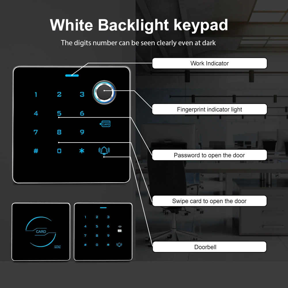 IP65 Standalone fingerprint Access Controller 125kHz RFID & Backlit Metal Keypad light with Door Relay Lock (Commercial Grade)