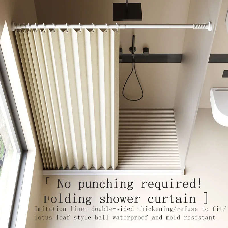 ستارة دش قابلة للطي للحمام الأكثر مبيعًا عبر الحدود، بدون ثقب، ستارة تقسيم غير مرئية مقاومة للماء، درع الحمام