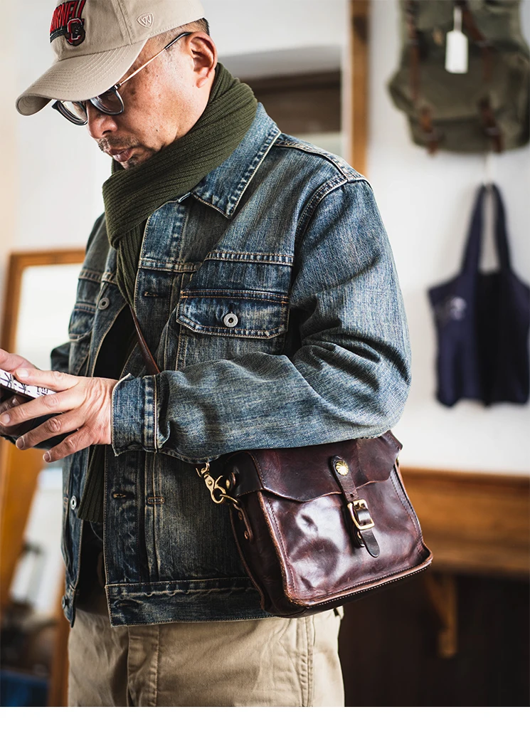 Modische Vintage-Umhängetasche aus pflanzlich gegerbtem Rindsleder für Herren, Designer-Luxus-Schultertasche aus echtem Leder für Outdoor-Partys – Detail 8