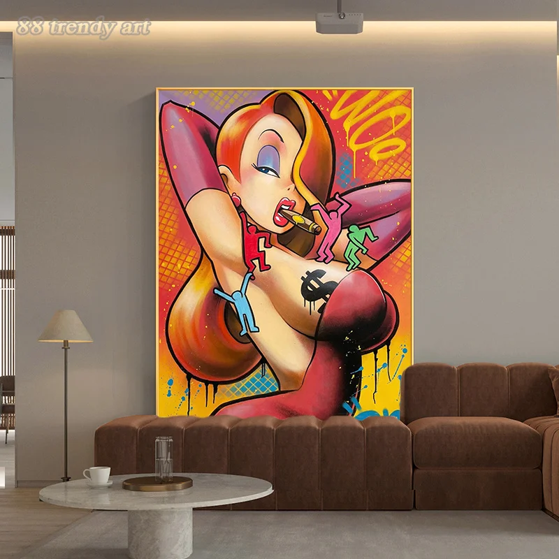 

Sexy Anime Beauty Smoking A Cigarette Dollar Poster Graffiti Art Canvas Painting Manga Character Wall Art Picture for Home Decor