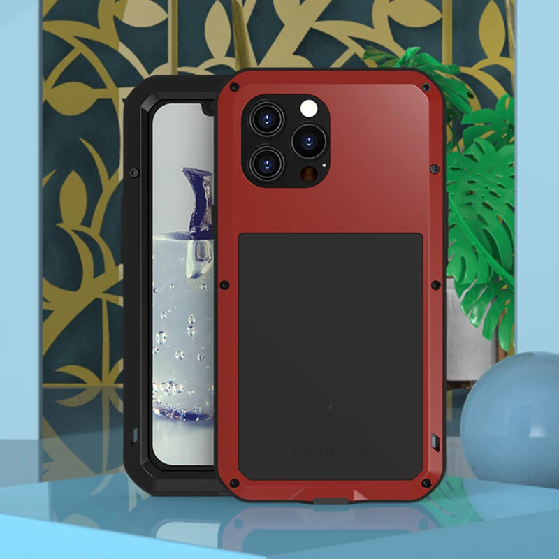 Love Mei Heavy Duty Protection Cases For Iphone 14 13 Pro Max Iphone13 Mini iphone14 Plus Metal Aluminum Armor Case Cover