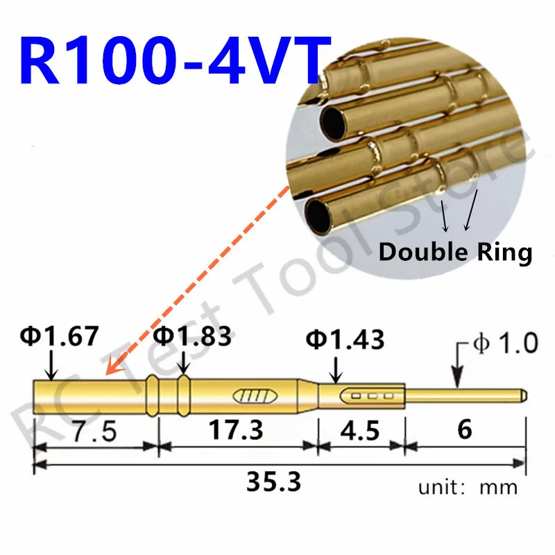 

20/100PCS R100-4VT Test Pin P100-B1 Receptacle Brass Tube Needle Sleeve Seat Crimp Connect Probe Sleeve 35.3mm Outer Dia 1.67mm