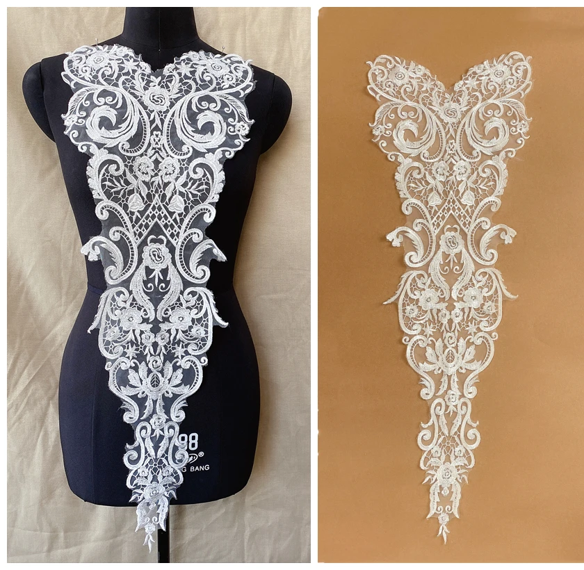 

Вышитые 3D цветы, кружевные нашивки на воротник, украшение декольте, свадебное платье, товары для шитья, вениза, сделай сам, 1 шт.